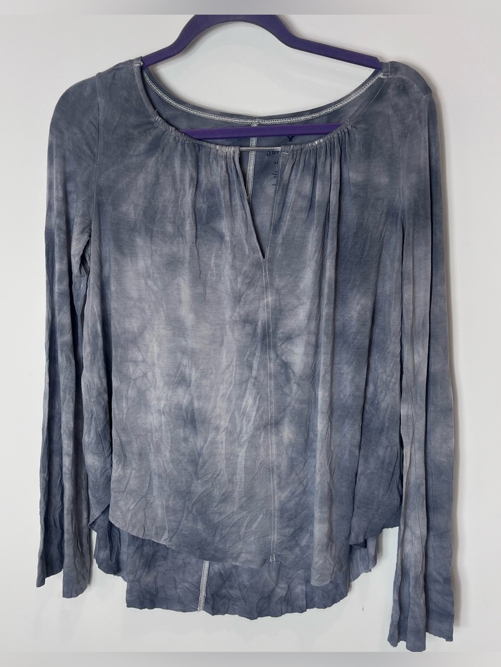 American Eagle Soft & Sexy Tie Dye Long Sleeve Tee Medium Blouse Blue Gray White